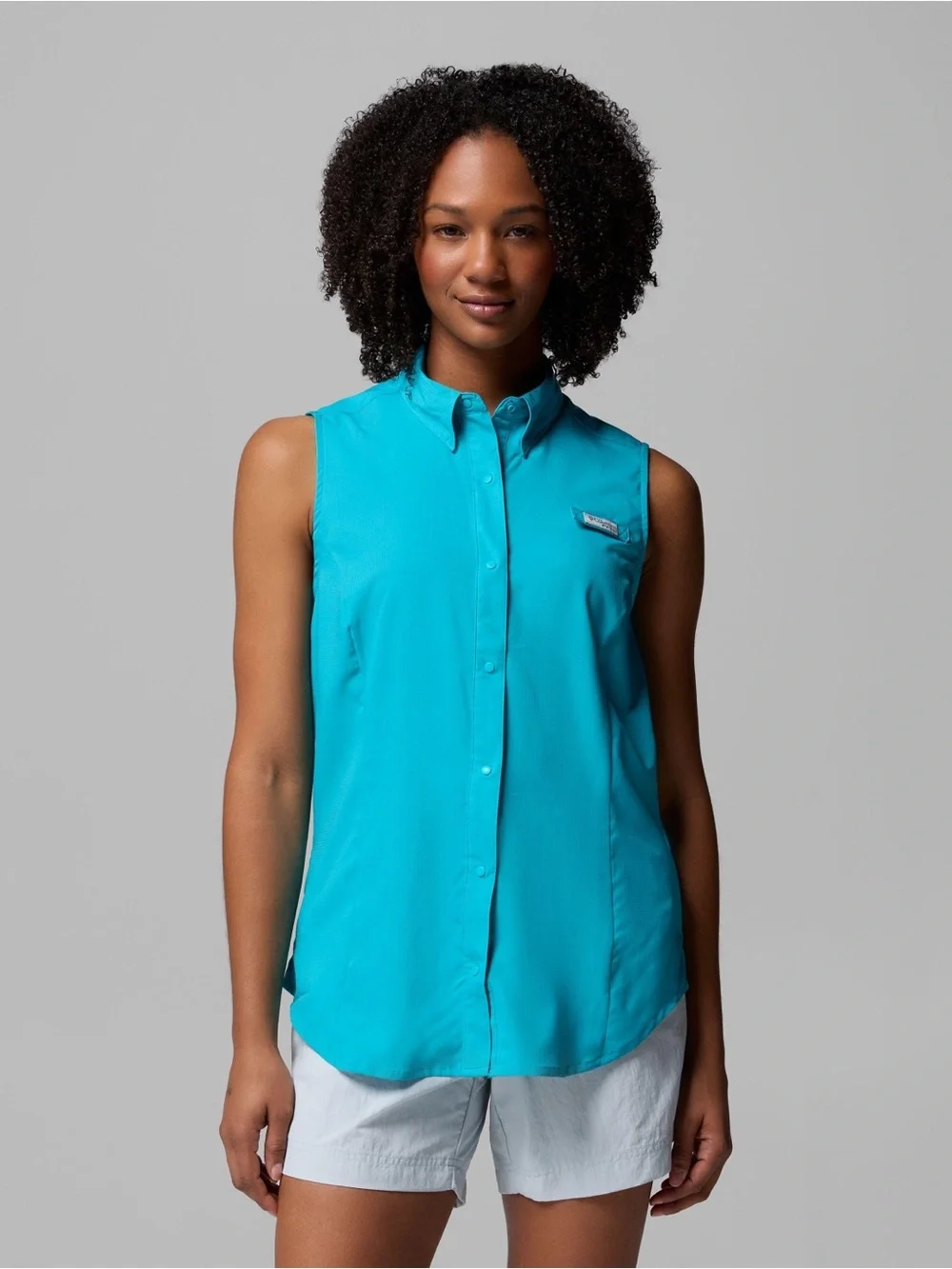 Columbia Sleeveless Turquoise Button-Front Shirt